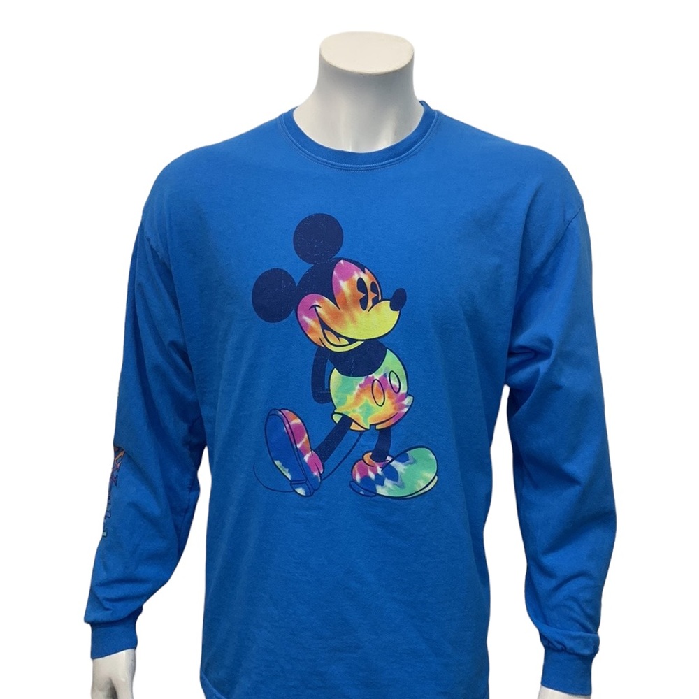 Disney Parks Blue Multi Color Rainbow Mickey Graphic T-Shirt Spellout Sleeve XL - Picture 4 of 11